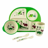 Фото Детская бамбуковая посуда 3 в 1 Динозавры (зеленый)