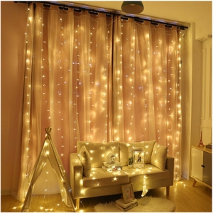 LED garland Waterfall 280 LED, transparent cord 3x2 m (Gold)