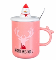 Mug with lid and false Merry Christmas Deer