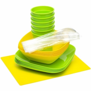 Набор пластиковой посуды для пикника на 6 персон 31 предмет