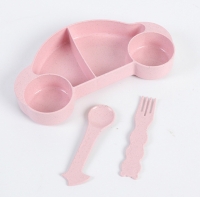Фото Детская бамбуковая посуда 2 в 1 Машинка (Розовый)