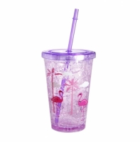 Охлаждающий стакан с трубочкой Фламинго фиолетовый 500 мл