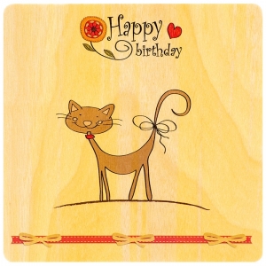 Деревянная открытка Happy Birthday Cat
