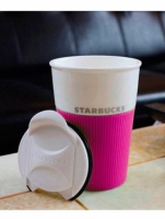 Керамическая чашка с крышкой розовая VIA. STARBUCKS