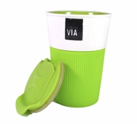 Керамическая чашка с крышкой зеленая VIA. STARBUCKS