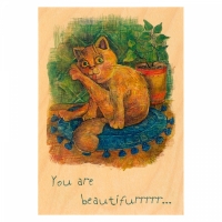 Деревянная открытка Рыжий кот
