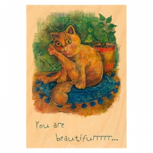 Деревянная открытка Рыжий кот