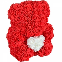 Фото Мишка из роз Teddy Bear 24 см красный с белым сердцем