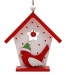 Новогоднее украшение домик с птичкой красный