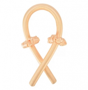 Фото Атласные бигуди с заколкой для красивых локонов, бежевые