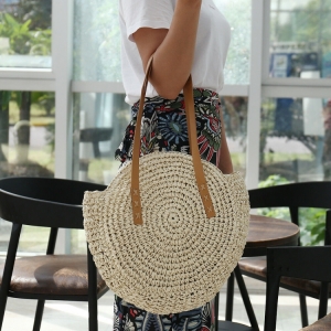 Фото Соломенная сумка с плетением и кисточками круглая Sentiment (Молочный)