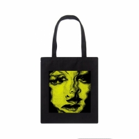Эко сумка шоппер в стиле панк, винтажная, темная с принтом  39х34 см (Черный)