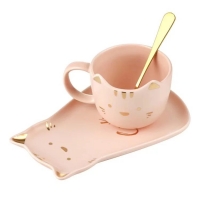 Набор чашка блюдце ложка Котик (розовый)