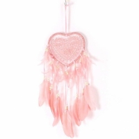 Светильник-ночник креативный ловец снов сердце с перьями для декора розовый