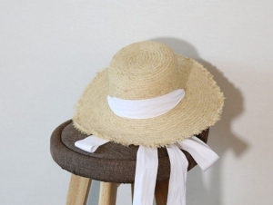 Соломенная шляпа канотье с завязками (Белый)