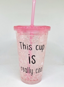 Стакан охлаждающий с жидкостью и трубочкой розовый cool cup