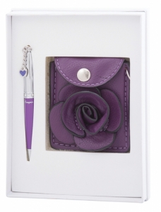 Подарочный набор ручка, кошелек для монет и зеркало Ксения фиолетовый