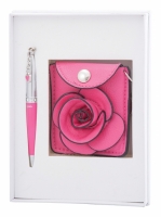 Подарочный набор ручка, кошелек для монет и зеркало Ксения розовый