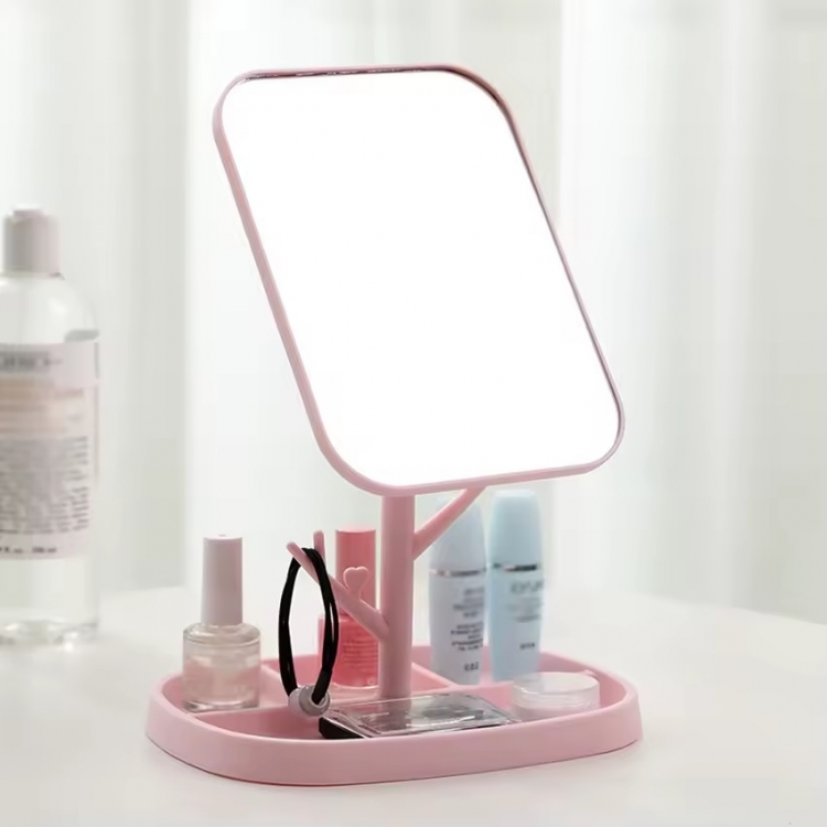 Дзеркало з підставкою під прикраси дерево та обертанням 360 Pink
