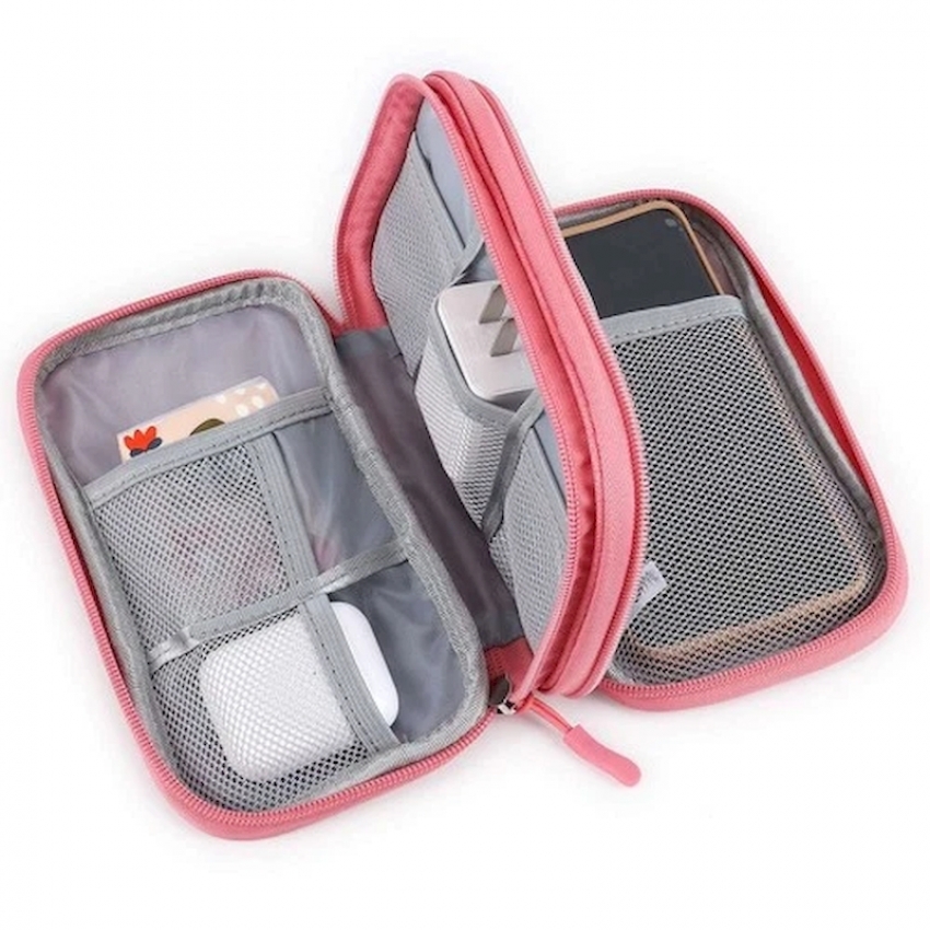 Органайзер-чехол водостойкий Mini Bag дорожный для проводов и гаджетов с зарядками Pink