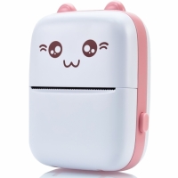 Портативный детский принтер с термопечатью Котик розовый