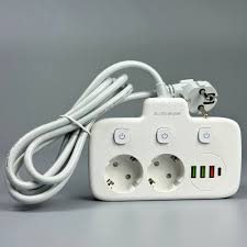 Фото1 Универсальный сетевой удлинитель Power Socket 2 розетки + 3USB + Type-C, 2500W