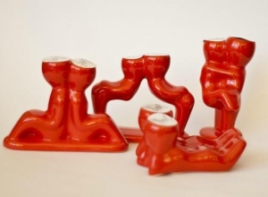 Вырастайка керамический горшочек -  двойной (красный)