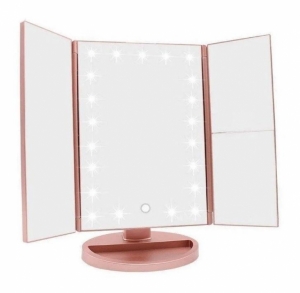 Зеркало косметическое тройное с LED подсветкой (Розовый)