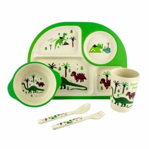 Детская бамбуковая посуда 3 в 1 Динозавры (зеленый)