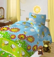 Комплект постельного белья детский Кошки-мышки Пчелки голубые