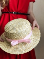 Соломенная шляпа канотье розовая лента