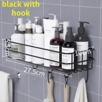 Полка металлическая с крючками для ванной, кухни черная