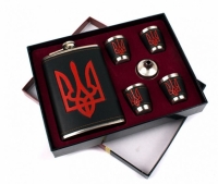 Подарочный набор Фляга Герб Украины 4 рюмки Black