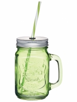 Чашка стеклянная с крышкой и трубочкой Зелёная