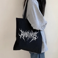 Эко сумка шоппер в стиле панк, в стиле Харадзюку с принтом  39х34 см (Черный)