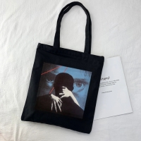 Эко сумка шоппер в стиле панк, Готическая сумка-шоппер с принтом  39х34 см (Черный)
