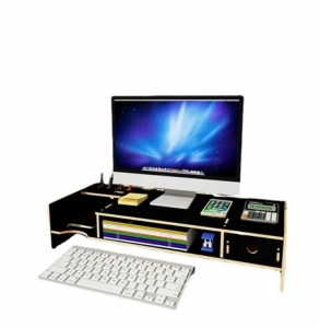 Настольная подставка под монитор и ноутбук с полочками для хранения канцелярии черная