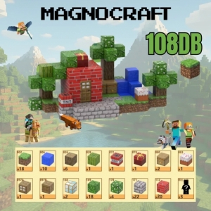 Магнитный конструктор Minecraft Домик с деревьями и водой на 108 кубиков