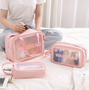 Набор прозрачных сумок-косметичек Washbag Pink 30см 26см 20см