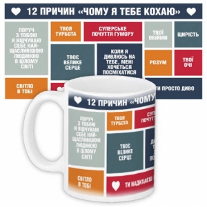 Оригінальна чашка для коханої, коханого 12 причин чому я тебе кохаю