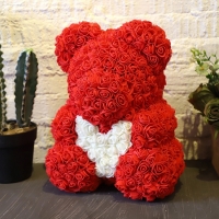 Мишка из роз Teddy Bear 40 см красный с белым сердцем