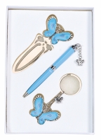 Подарочный набор ручка, брелок и закладка Кассандра синий