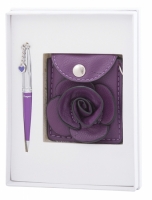 Подарочный набор ручка, кошелек для монет и зеркало Ксения фиолетовый