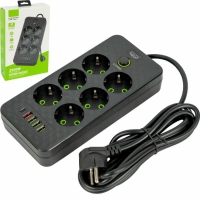 Сетевой фильтр-удлинитель 6 розеток 4USB и Type-C Port 3m черный