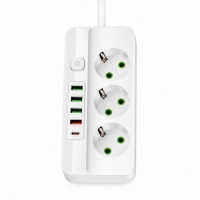 Сетевой удлинитель на 3 розетки с 4 USB-портами и USB Type-C, кнопка включения, белый 5m