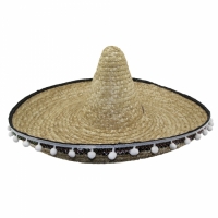 Шляпа Сомбреро солома 50 см с кисточками (бежевая)