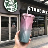 Стакан с крышкой и трубочкой гнутый Starbucks Color