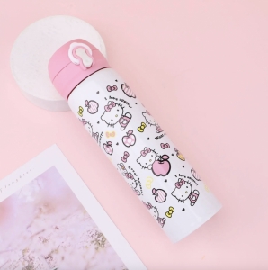 Термос с клапаном и поилкой Hello Kitty 500 мл бело - розовый