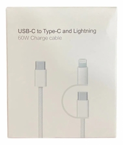 Зарядной USB кабель 2в1 Type-C to Type-C and Lighting 60W